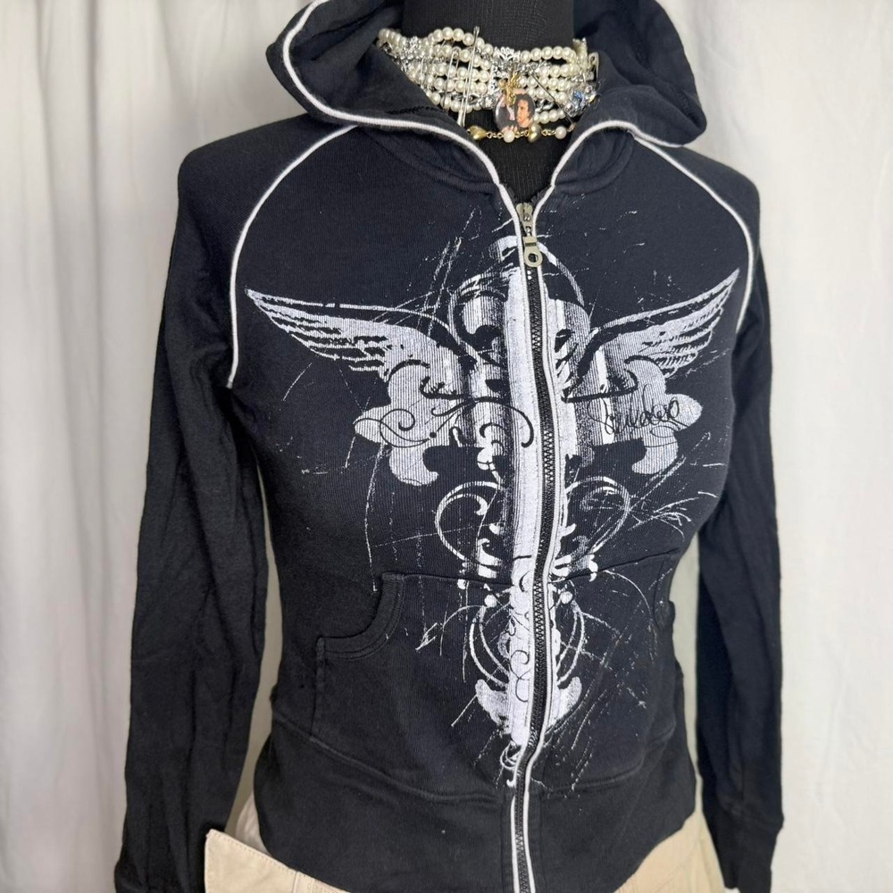Soul Dog Black Graphic Zip-Up Hoodie -S